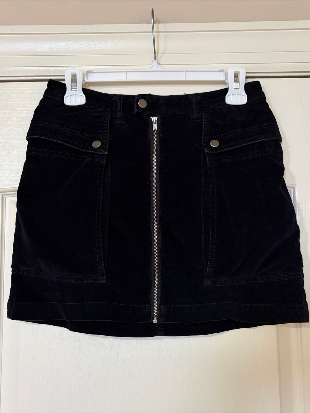 Free People Black Corduroy Front-Zip Mini Skirt